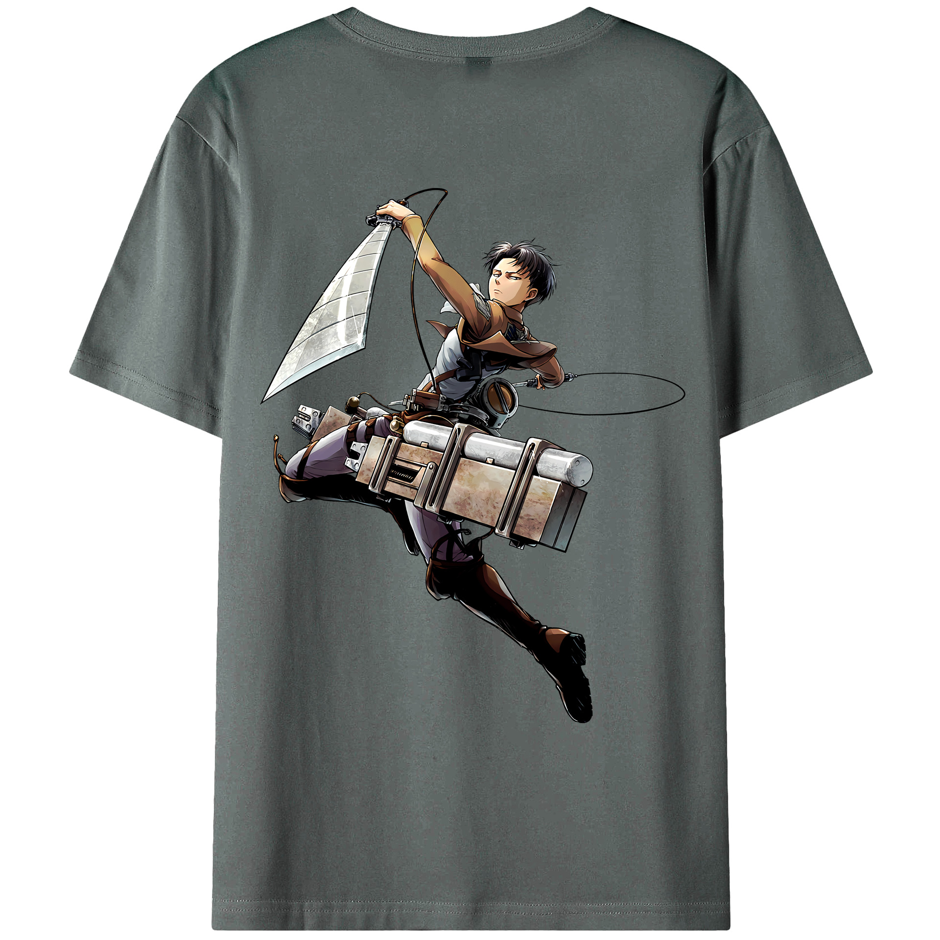 （画像用） 進撃の巨人 リヴァイ·アッカーマン Attack on Titan Levi Ackerman 綿100％ メンズ半袖Tシャツ（バックプリント） 通気性